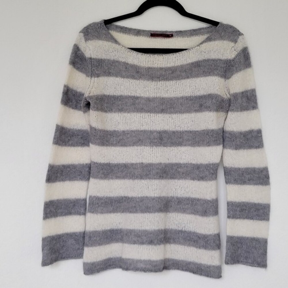 Smart Set | Striped Alpaca Blend Boatneck Fitted Sweater Gray White Size  S